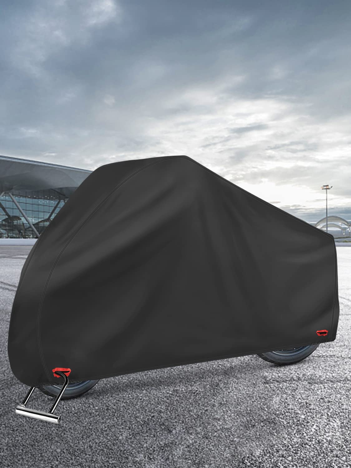 Waterproof Motorcycle Cover - 210D Oxford Motorbike Scooter Covers with Lock-Holes, All Weather Outdoor Protection Fits up to 96.5 inches Motorcycles Harley Davidson, Honda, Suzuki, Kawasaki, Yamaha