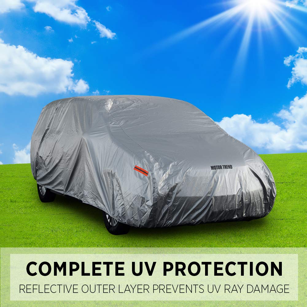 6-Series Multi-Layered Waterproof SUV & Van Car Cover - Heavy Duty Vehicle Outdoor Indoor Inner Fleece-Lined Snow Rain Sun UV Dust Exterior Protection Full Coverage (XL - max Length 225")