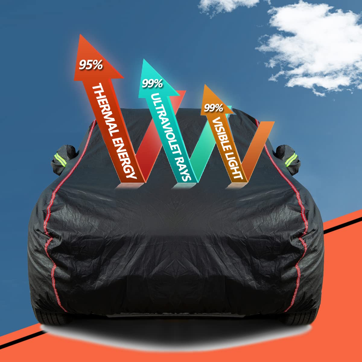 6-Layers Premium MPV Car Cover Waterproof All Weather Weatherproof UV Sun Protection Snow Dust Storm Resistant Outdoor Exterior Custom Form-Fit Full Padded Car Cover with Straps 199"-210" K17
