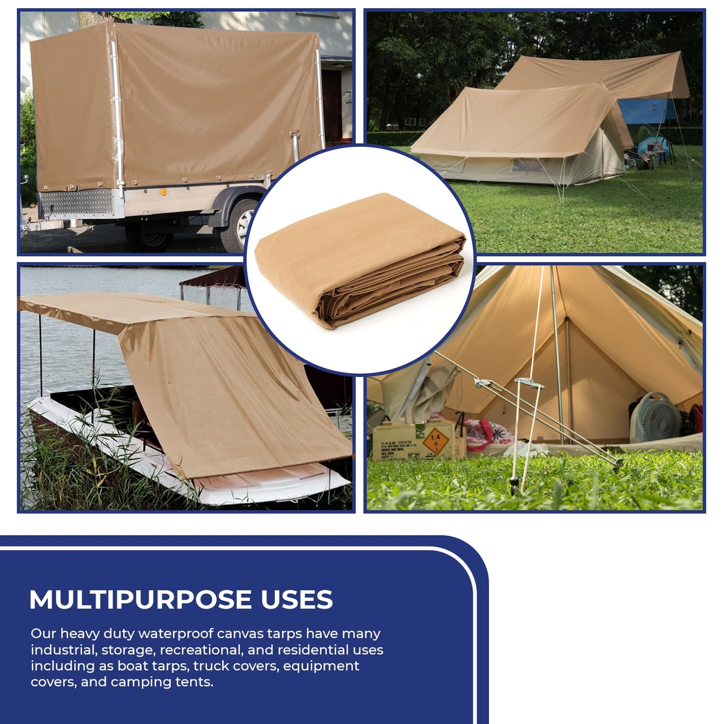 Tarps Now 20x40 Feet Waterproof Canvas Tarp|20 MIL Commercial Grade, Heavy Duty, Tear-Resistant, Rustproof Brass Grommets, Reinforced Edges| Ideal for Construction, Trucking, Manufacturing –Tan Color