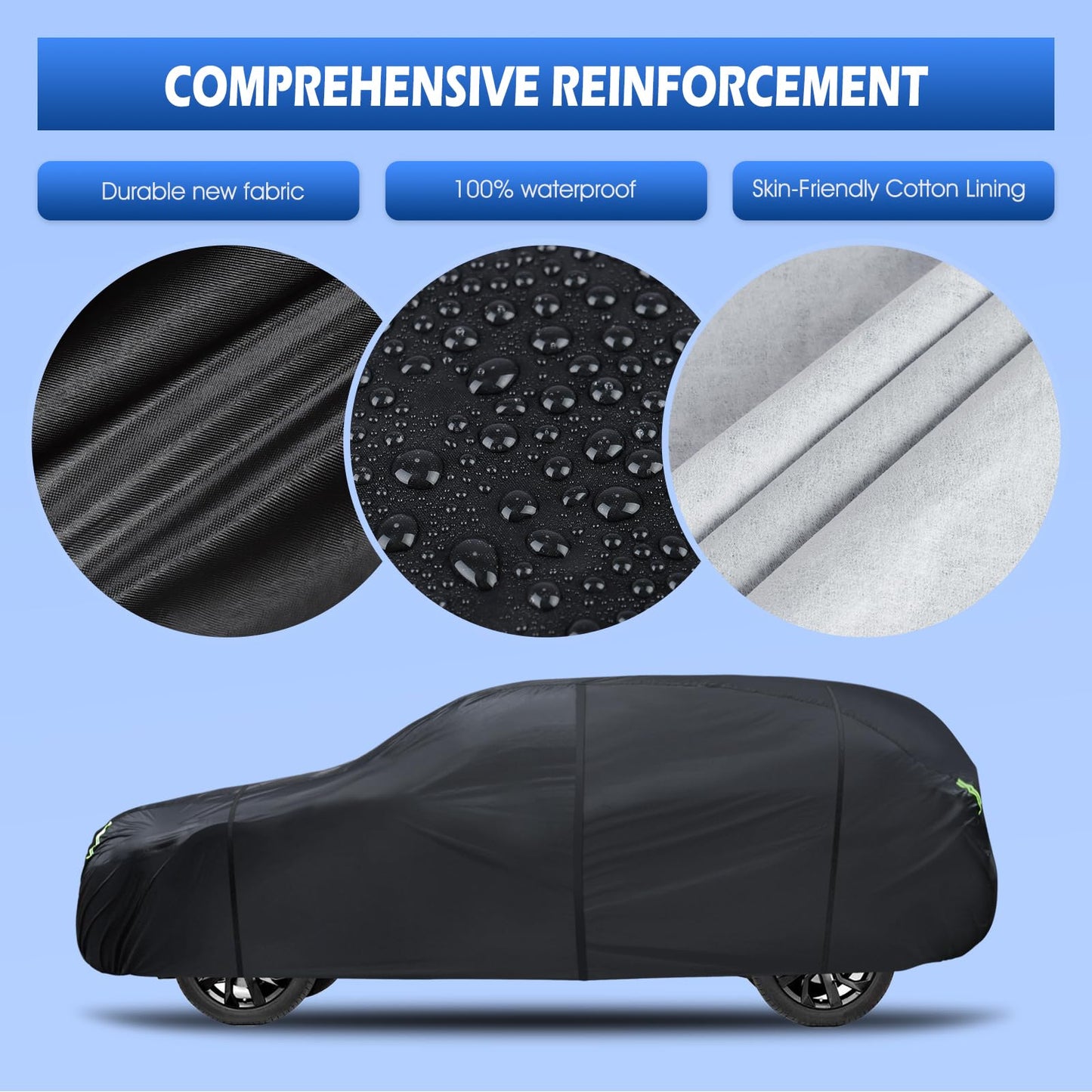 6 Layers SUV Car Cover Waterproof All Weather for Automobiles, Size A5 with Zipper & Cotton Universal Fit for Buick Encore, Chevrolet Trax, Ford Escape (Up to 181inch), Silver