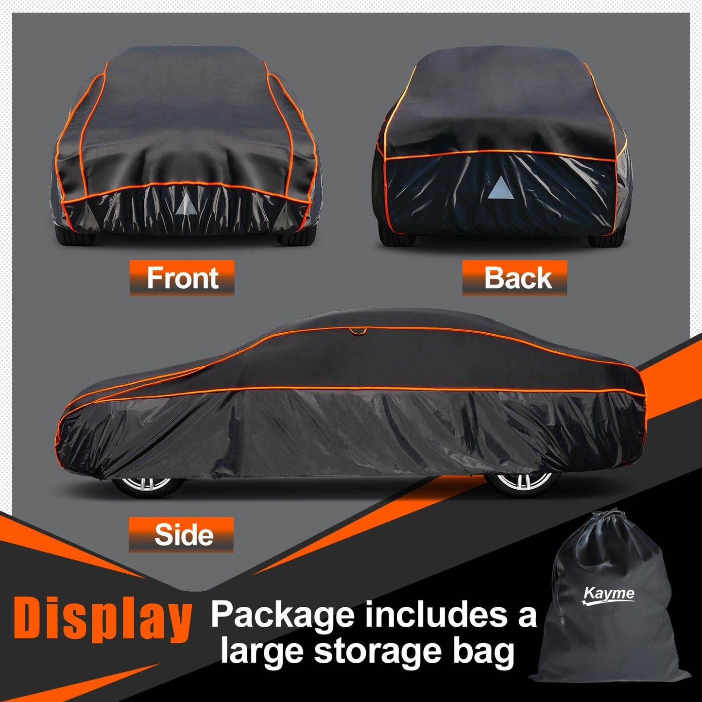 Kayme Hail Protector Car Cover,Anti Hail Thickened Multi-Layered EVA Car Cover Waterproof All Weather with Wind Straps, Outdoor Hail Protection Cover, Fit Sedan/Coupe-Length (194 to 208 Inch)