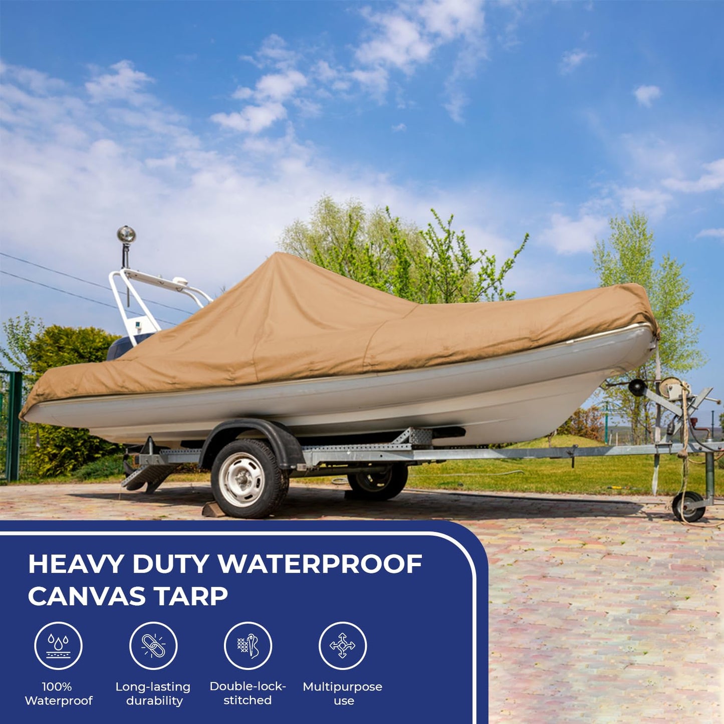 Tarps Now 20x40 Feet Waterproof Canvas Tarp|20 MIL Commercial Grade, Heavy Duty, Tear-Resistant, Rustproof Brass Grommets, Reinforced Edges| Ideal for Construction, Trucking, Manufacturing –Tan Color