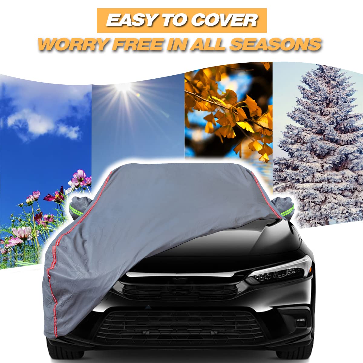 6-Layers Premium MPV Car Cover Waterproof All Weather Weatherproof UV Sun Protection Snow Dust Storm Resistant Outdoor Exterior Custom Form-Fit Full Padded Car Cover with Straps 199"-210" K17