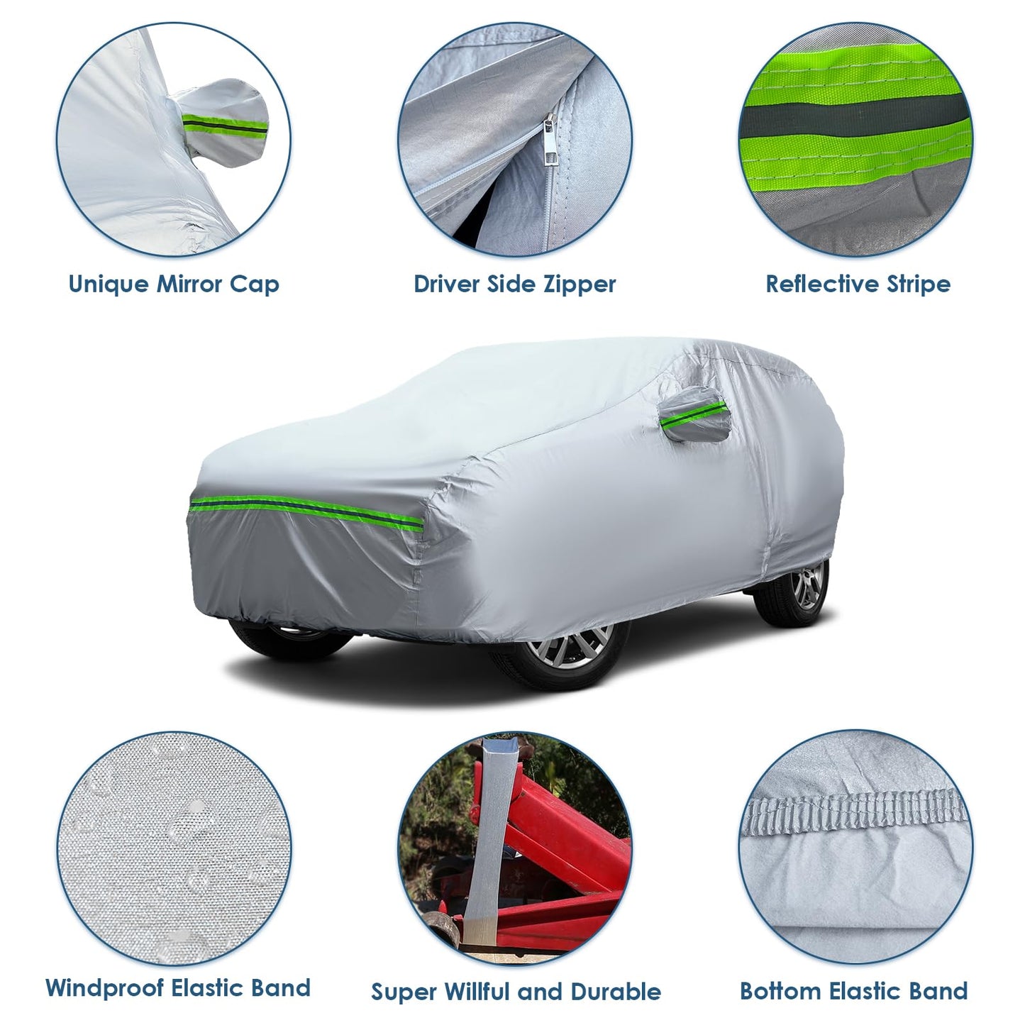 6-Layers Premium MPV Car Cover Waterproof All Weather Weatherproof UV Sun Protection Snow Dust Storm Resistant Outdoor Exterior Custom Form-Fit Full Padded Car Cover with Straps 199"-210" K17