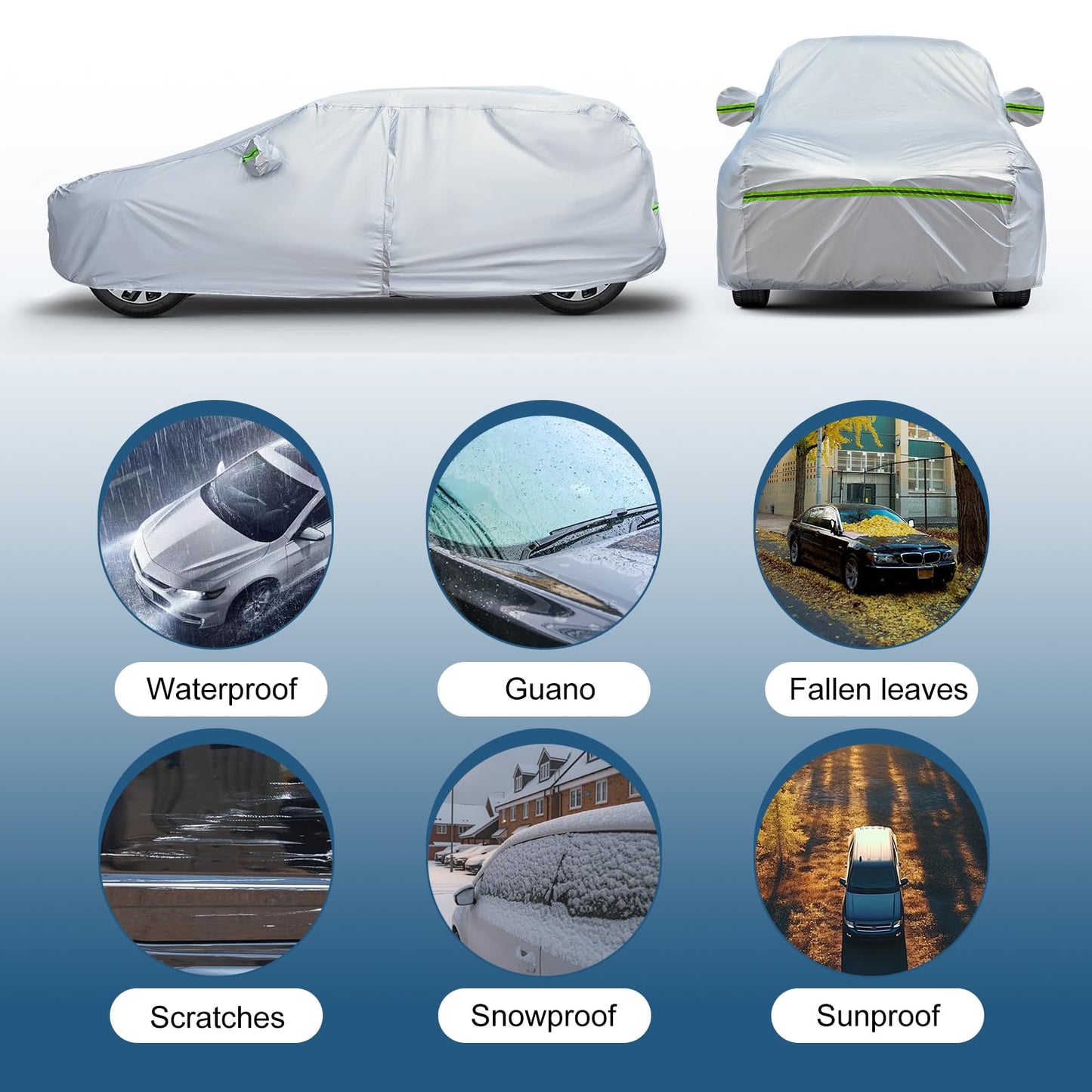 6-Layers Premium MPV Car Cover Waterproof All Weather Weatherproof UV Sun Protection Snow Dust Storm Resistant Outdoor Exterior Custom Form-Fit Full Padded Car Cover with Straps 199"-210" K17