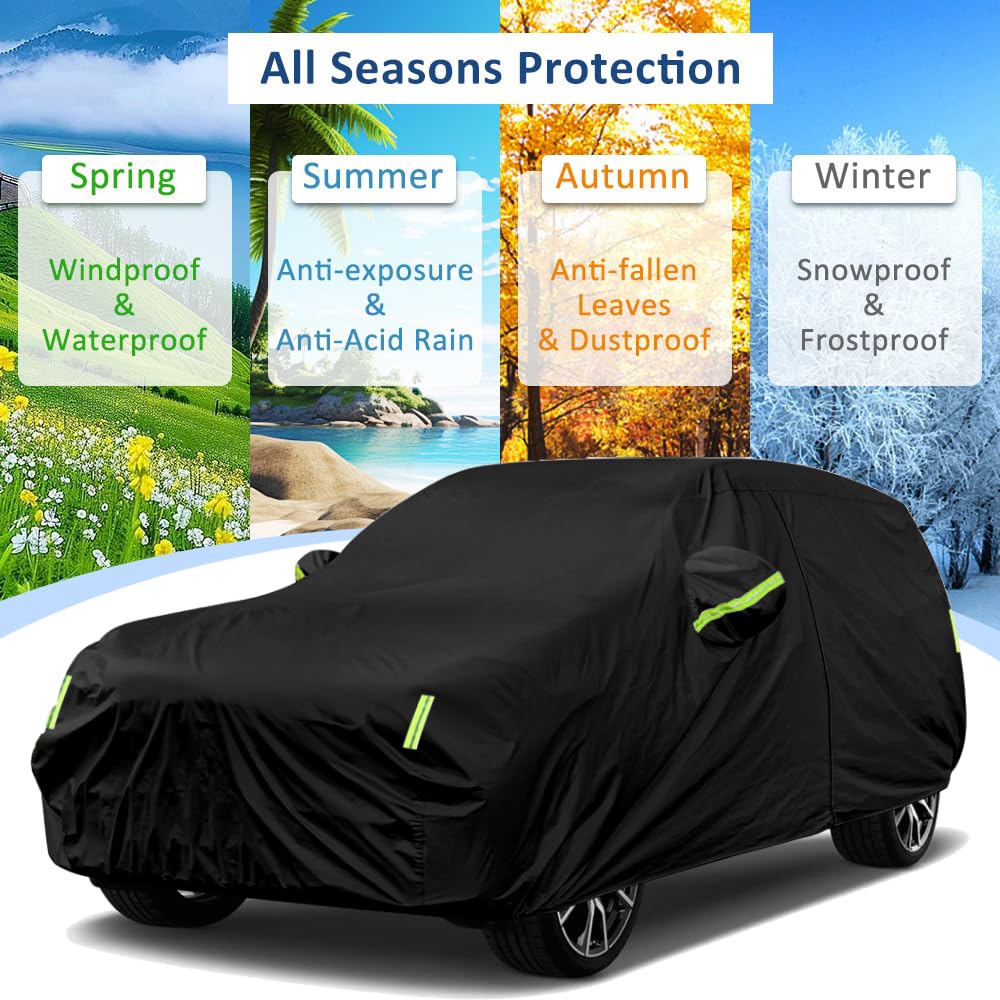 Sailnovo Car Cover Waterproof All Weather,7 Layers Heavy Duty Outdoor Full Car Cover, Snowproof Rainproof Windproof Sun UV Protection (PE+Cotton,A7 Fit Hatchback-Length (Up to 177"))
