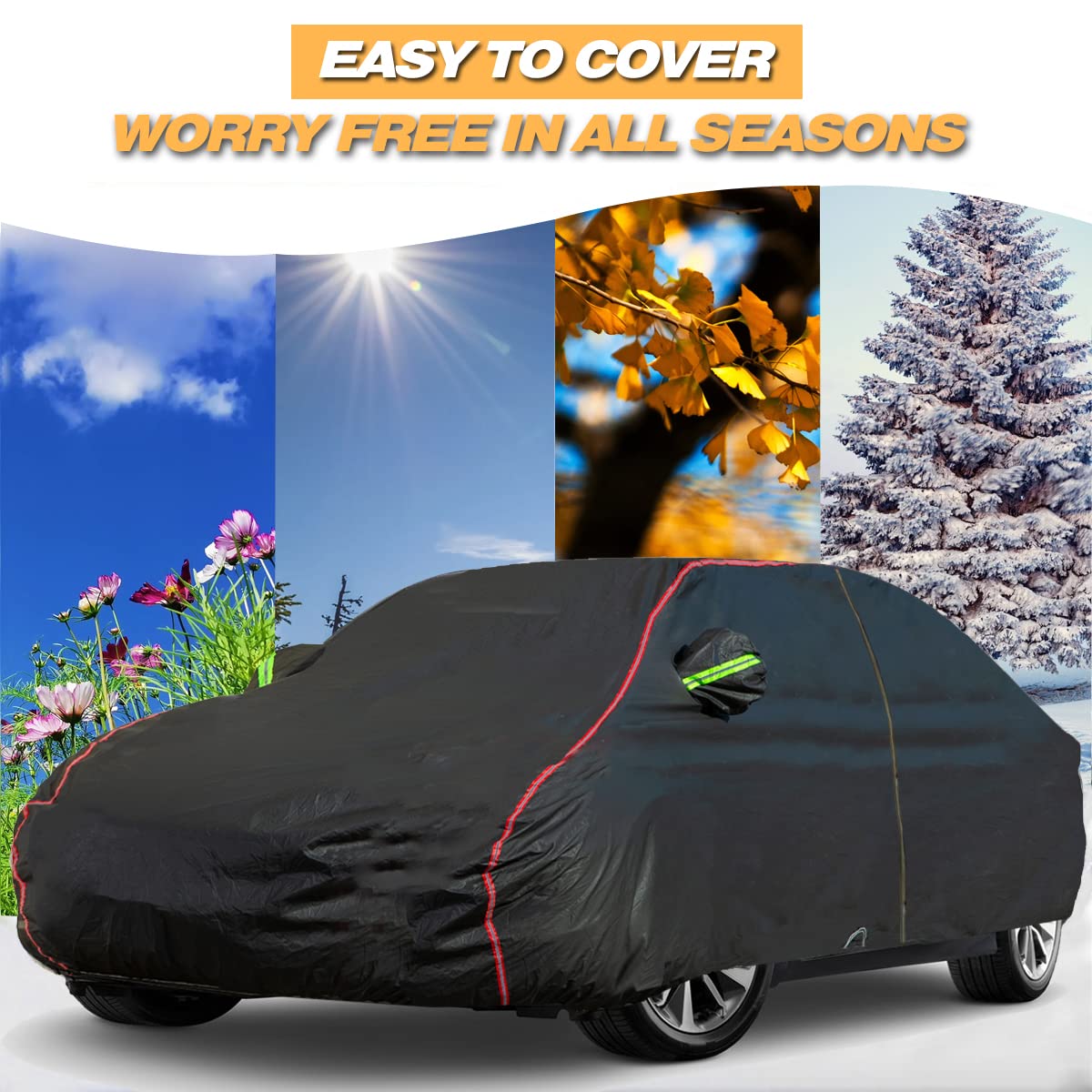 6-Layers Premium MPV Car Cover Waterproof All Weather Weatherproof UV Sun Protection Snow Dust Storm Resistant Outdoor Exterior Custom Form-Fit Full Padded Car Cover with Straps 199"-210" K17