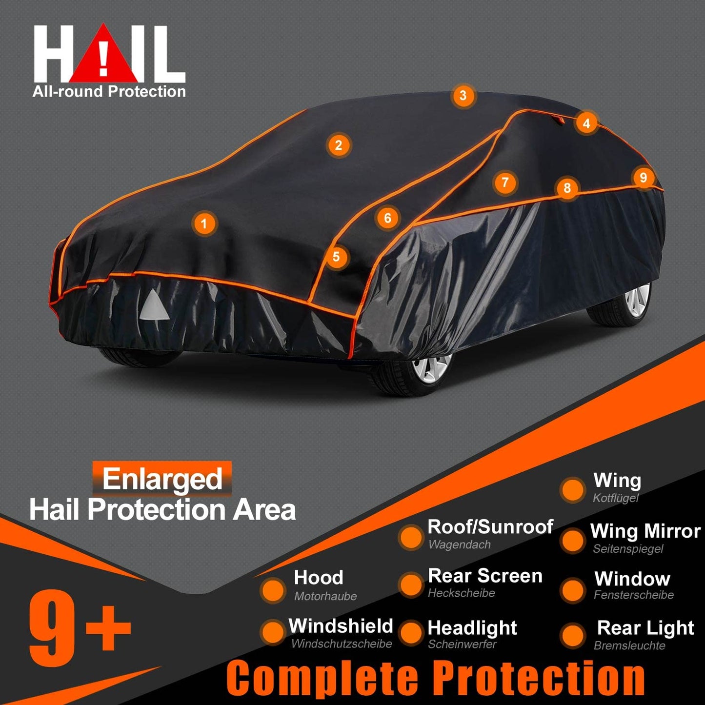 Kayme Hail Protector Car Cover,Anti Hail Thickened Multi-Layered EVA Car Cover Waterproof All Weather with Wind Straps, Outdoor Hail Protection Cover, Fit Sedan/Coupe-Length (194 to 208 Inch)