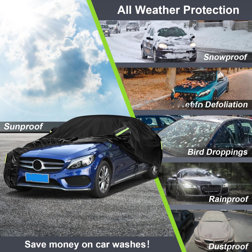 Sailnovo Car Cover Waterproof All Weather,7 Layers Heavy Duty Outdoor Full Car Cover, Snowproof Rainproof Windproof Sun UV Protection (PE+Cotton,A7 Fit Hatchback-Length (Up to 177"))