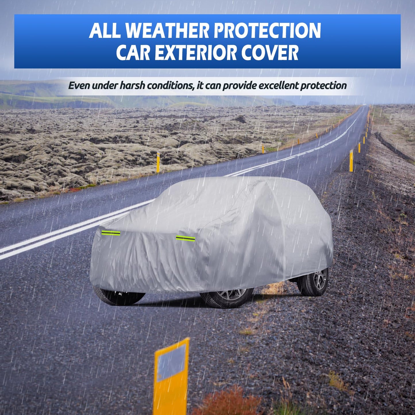 6 Layers SUV Car Cover Waterproof All Weather for Automobiles, Size A5 with Zipper & Cotton Universal Fit for Buick Encore, Chevrolet Trax, Ford Escape (Up to 181inch), Silver