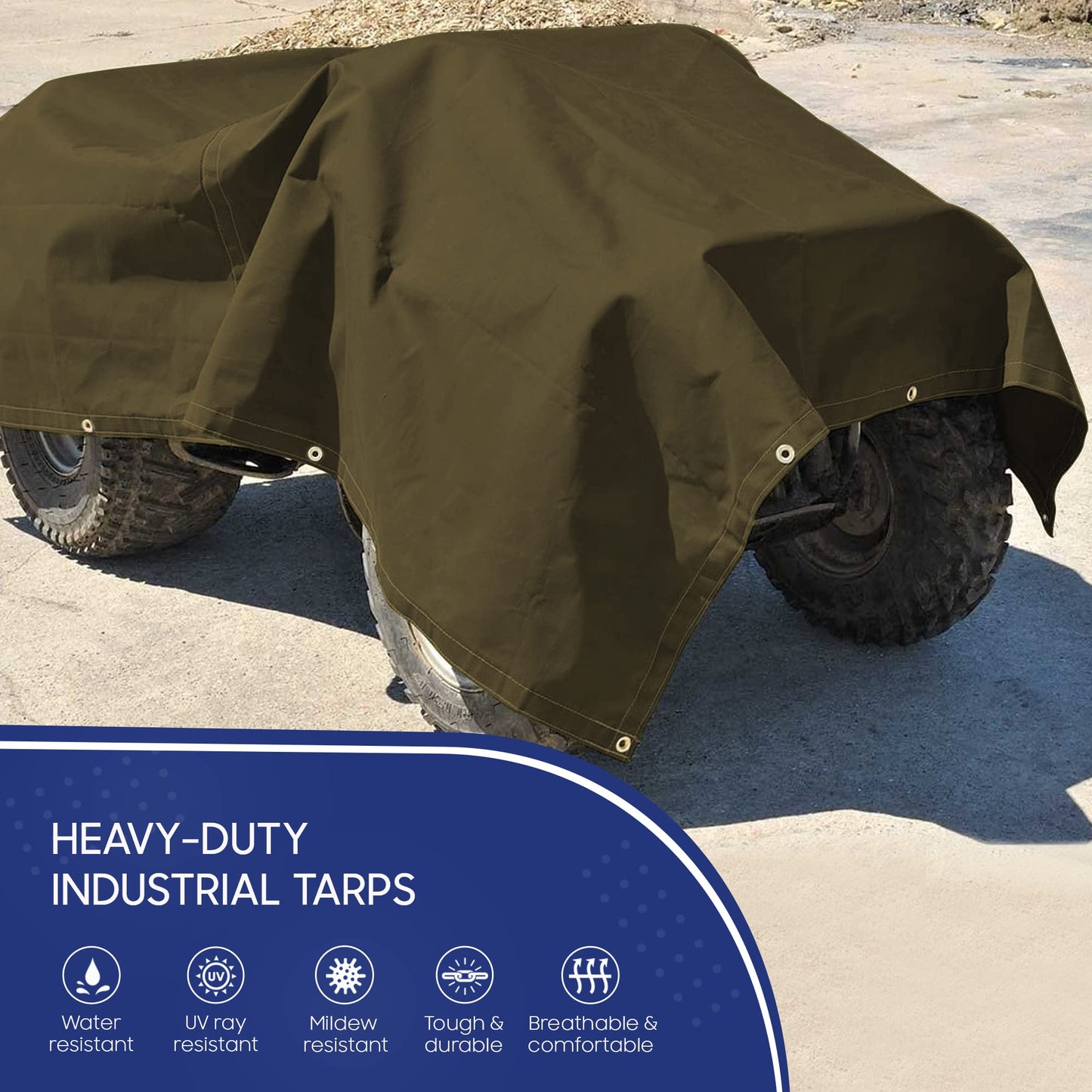 Tarps Now 20x20 ft Heavy Duty Canvas Tarp | 20 MIL Commercial Grade, Tear Resistant, Reinforced Edges, Brass Grommets | Ideal for Construction, Trucking, Manufacturing, Automotive – Olive Color