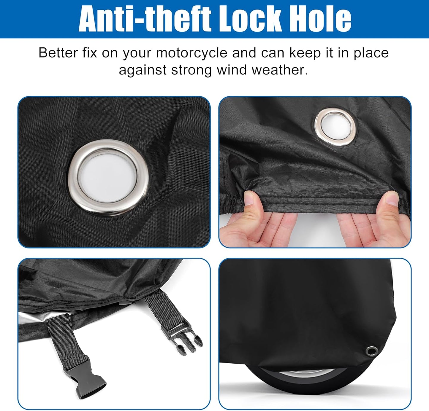 uxcell Motorcycle Cover All Season Universal Weather Waterproof Sun Outdoor Protection with Reflective Strip Lock-Holes Storage Bag Fits Up to 90.5" Motorcycles Vehicle Cover Black