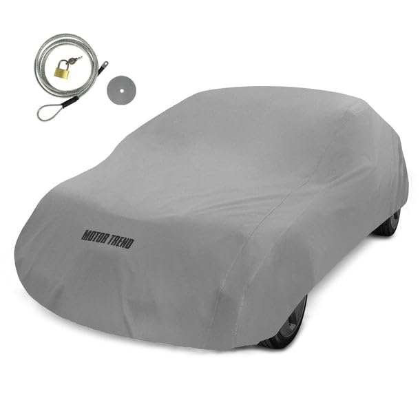 Motor Trend Breathable Lightweight Car Cover, Anti-Moisture Build-Up Water-Resistant Scratch-Resistant Travel-Friendly, Universal Fit for Cars SUVs Trucks Vans All-Weather Outdoor/Indoor, (L) 190" L