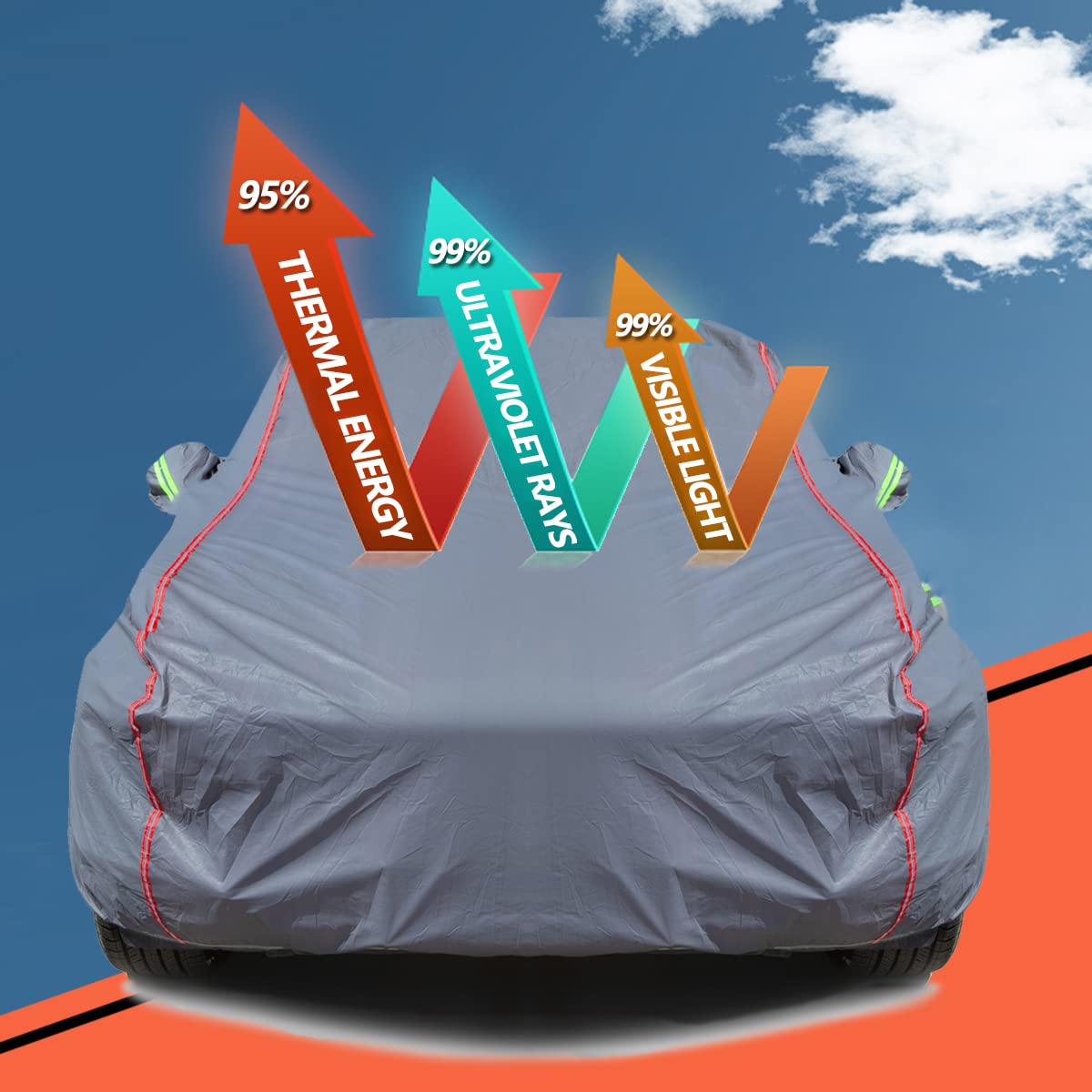 6-Layers Premium MPV Car Cover Waterproof All Weather Weatherproof UV Sun Protection Snow Dust Storm Resistant Outdoor Exterior Custom Form-Fit Full Padded Car Cover with Straps 199"-210" K17