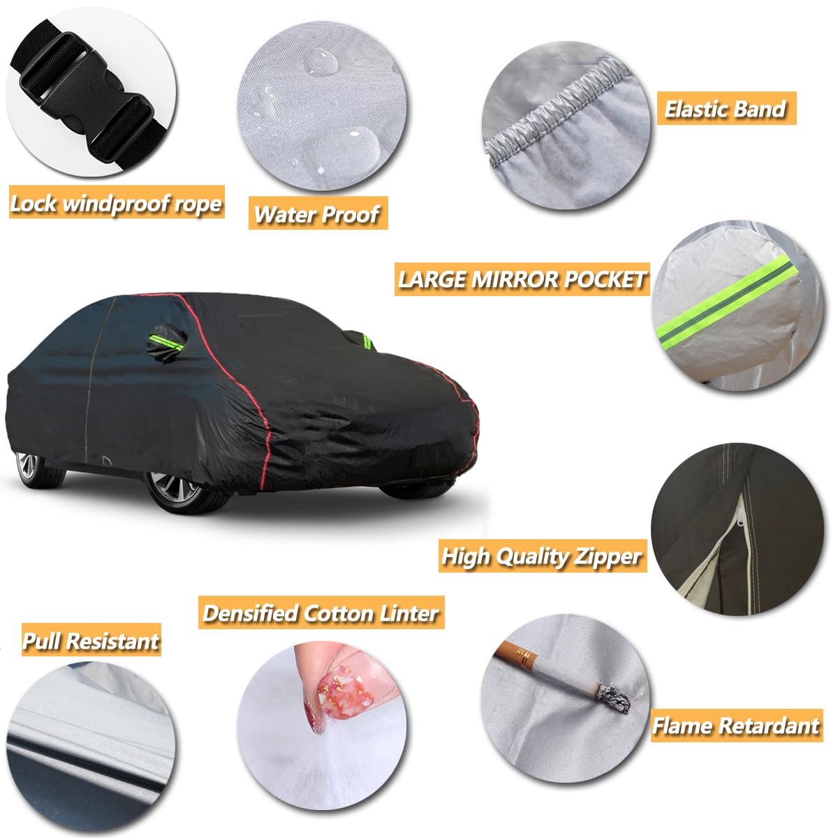 6-Layers Premium MPV Car Cover Waterproof All Weather Weatherproof UV Sun Protection Snow Dust Storm Resistant Outdoor Exterior Custom Form-Fit Full Padded Car Cover with Straps 199"-210" K17