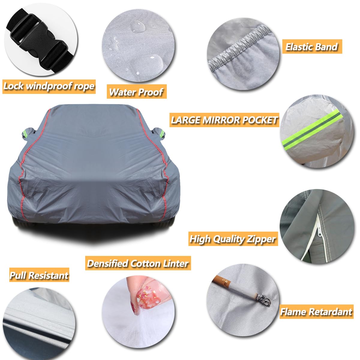 6-Layers Premium MPV Car Cover Waterproof All Weather Weatherproof UV Sun Protection Snow Dust Storm Resistant Outdoor Exterior Custom Form-Fit Full Padded Car Cover with Straps 199"-210" K17