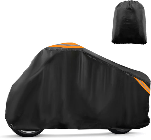 uxcell Motorcycle Cover All Season Universal Weather Waterproof Sun Outdoor Protection with Reflective Strip Lock-Holes Storage Bag Fits Up to 90.5" Motorcycles Vehicle Cover Black