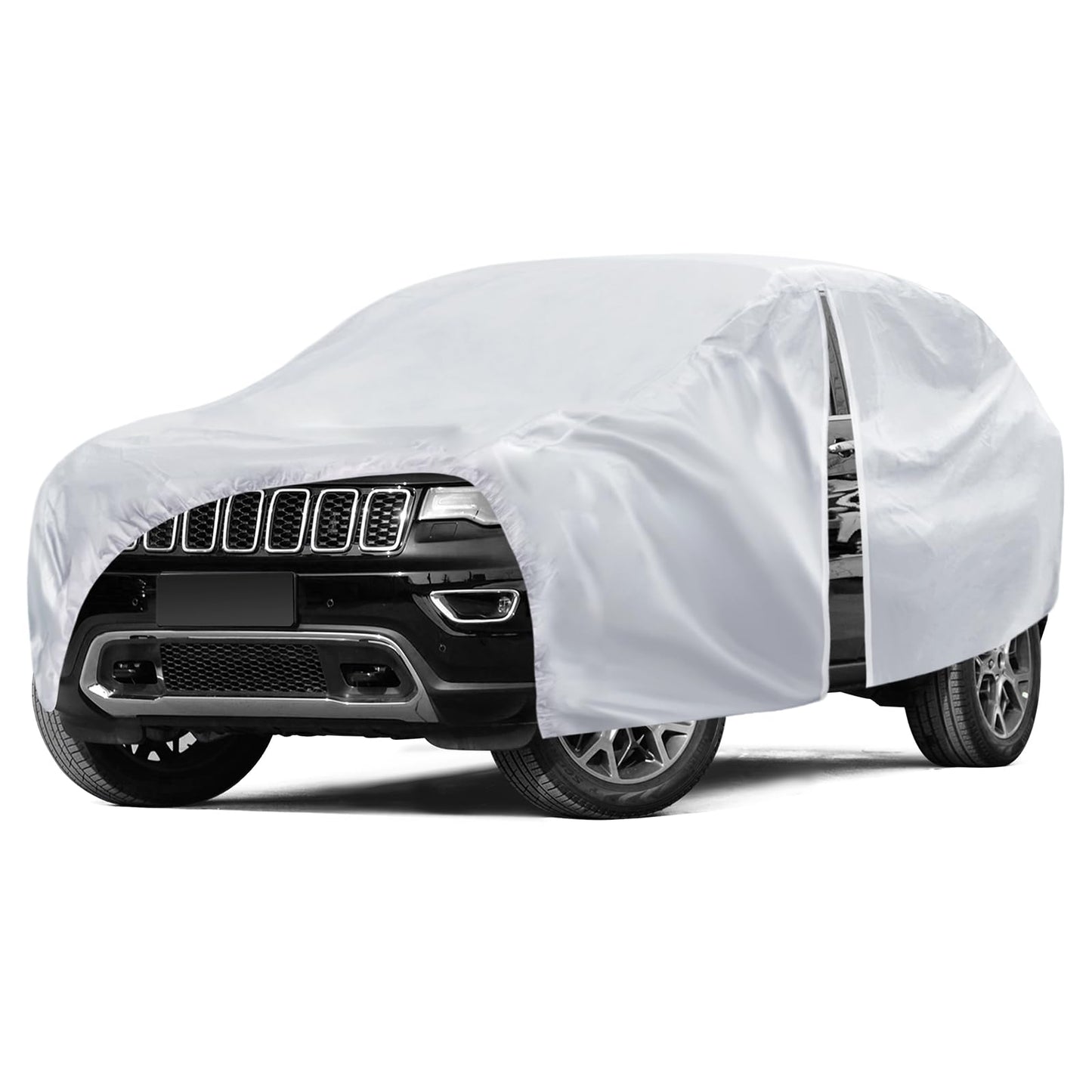 6 Layers SUV Car Cover Waterproof All Weather for Automobiles, Size A5 with Zipper & Cotton Universal Fit for Buick Encore, Chevrolet Trax, Ford Escape (Up to 181inch), Silver