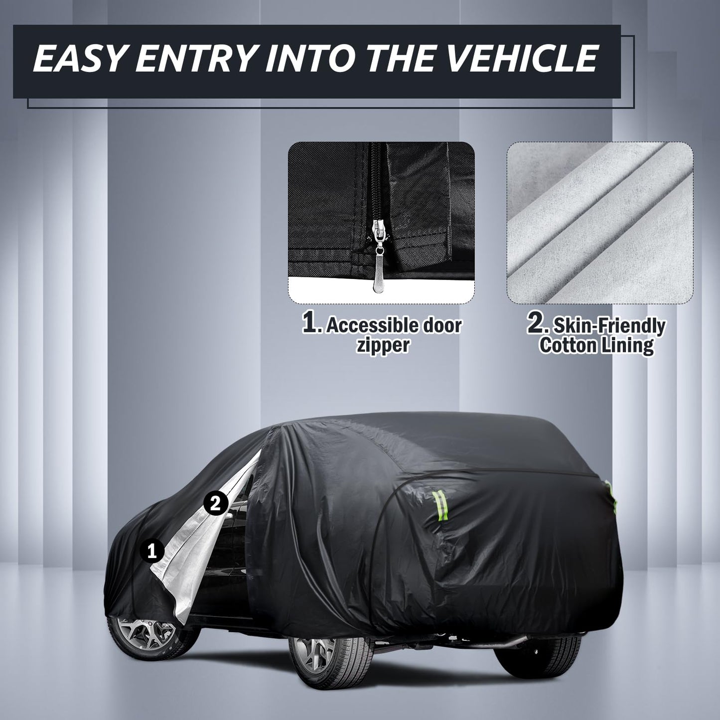 6 Layers SUV Car Cover Waterproof All Weather for Automobiles, Size A5 with Zipper & Cotton Universal Fit for Buick Encore, Chevrolet Trax, Ford Escape (Up to 181inch), Silver