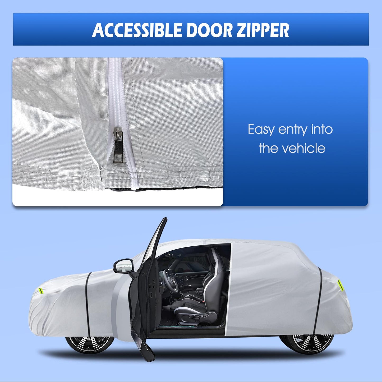 6 Layers SUV Car Cover Waterproof All Weather for Automobiles, Size A5 with Zipper & Cotton Universal Fit for Buick Encore, Chevrolet Trax, Ford Escape (Up to 181inch), Silver