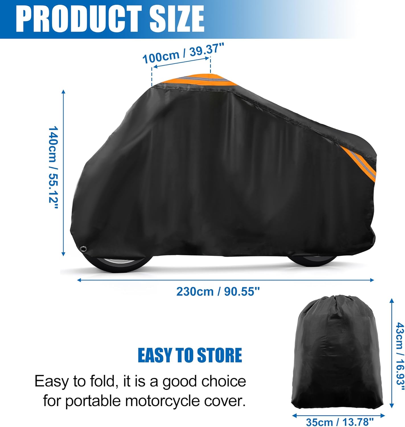 uxcell Motorcycle Cover All Season Universal Weather Waterproof Sun Outdoor Protection with Reflective Strip Lock-Holes Storage Bag Fits Up to 90.5" Motorcycles Vehicle Cover Black