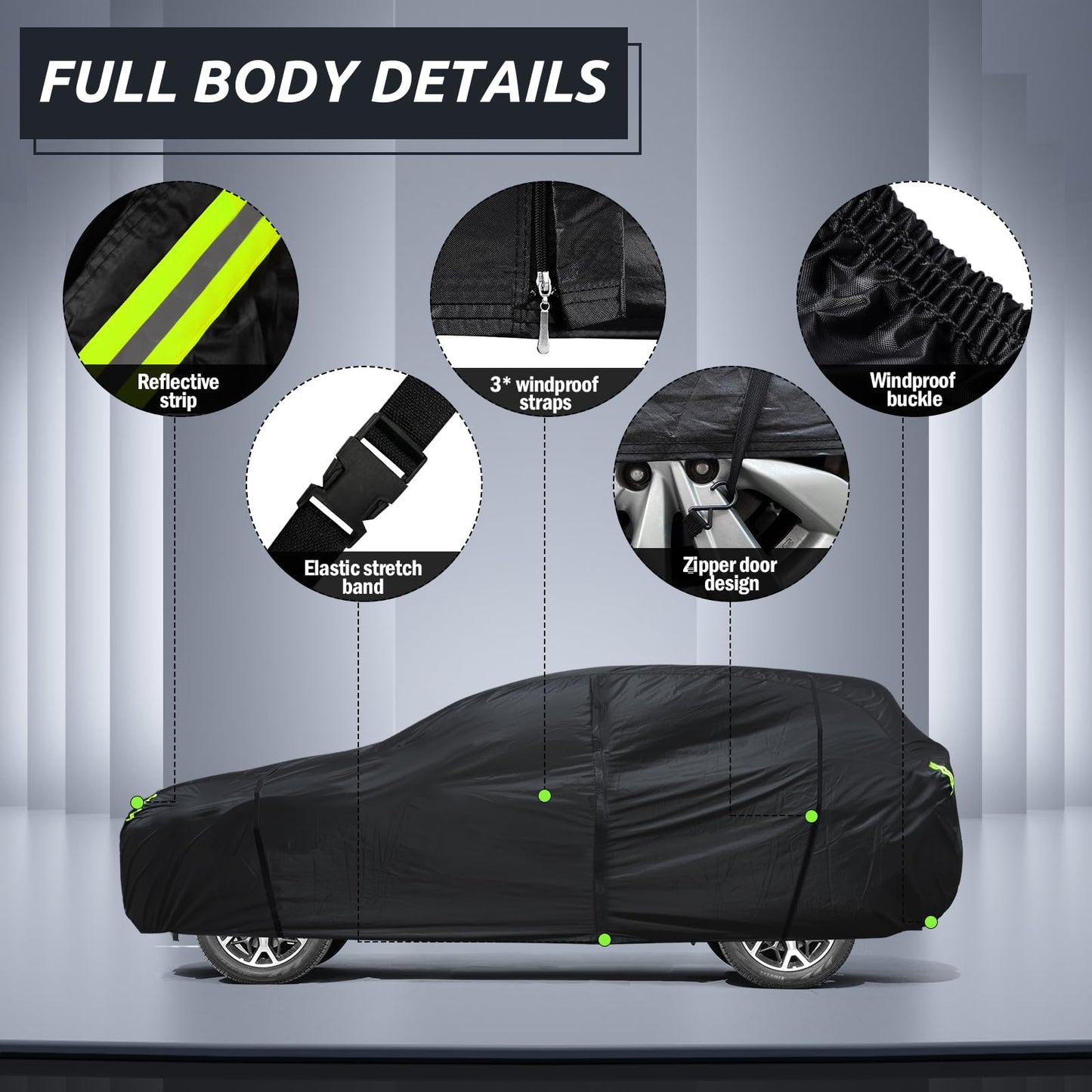 6 Layers SUV Car Cover Waterproof All Weather for Automobiles, Size A5 with Zipper & Cotton Universal Fit for Buick Encore, Chevrolet Trax, Ford Escape (Up to 181inch), Silver