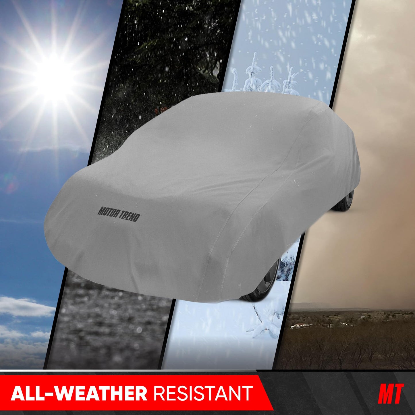 Motor Trend Breathable Lightweight Car Cover, Anti-Moisture Build-Up Water-Resistant Scratch-Resistant Travel-Friendly, Universal Fit for Cars SUVs Trucks Vans All-Weather Outdoor/Indoor, (L) 190" L
