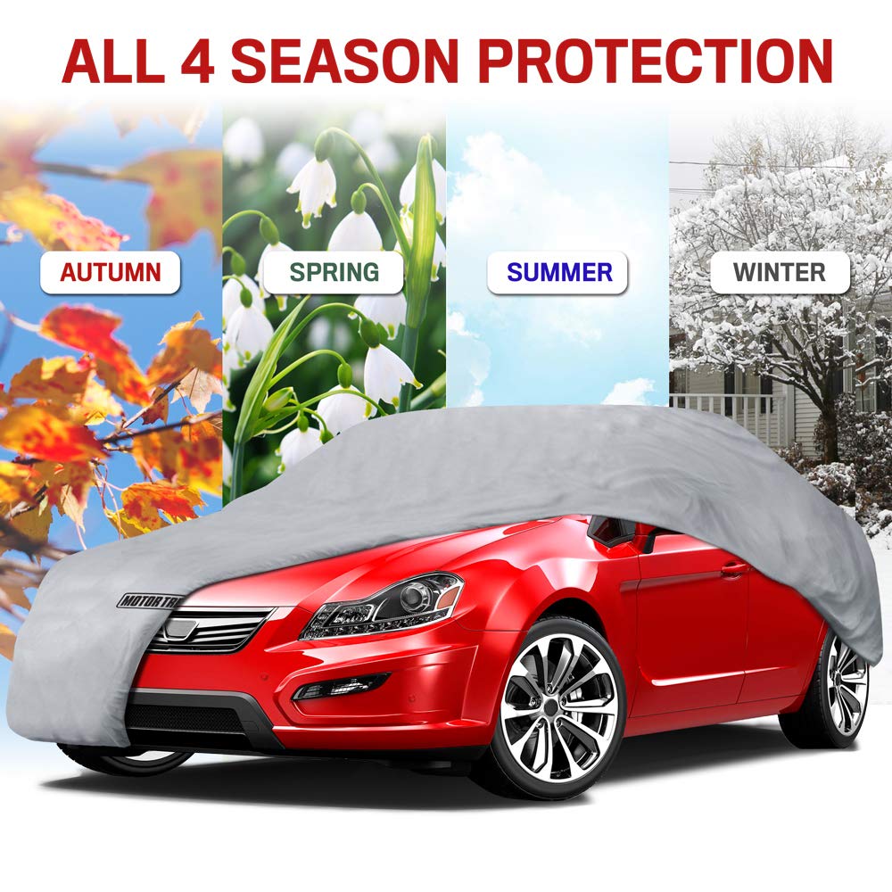 Motor Trend Breathable Lightweight Car Cover, Anti-Moisture Build-Up Water-Resistant Scratch-Resistant Travel-Friendly, Universal Fit for Cars SUVs Trucks Vans All-Weather Outdoor/Indoor, (L) 190" L