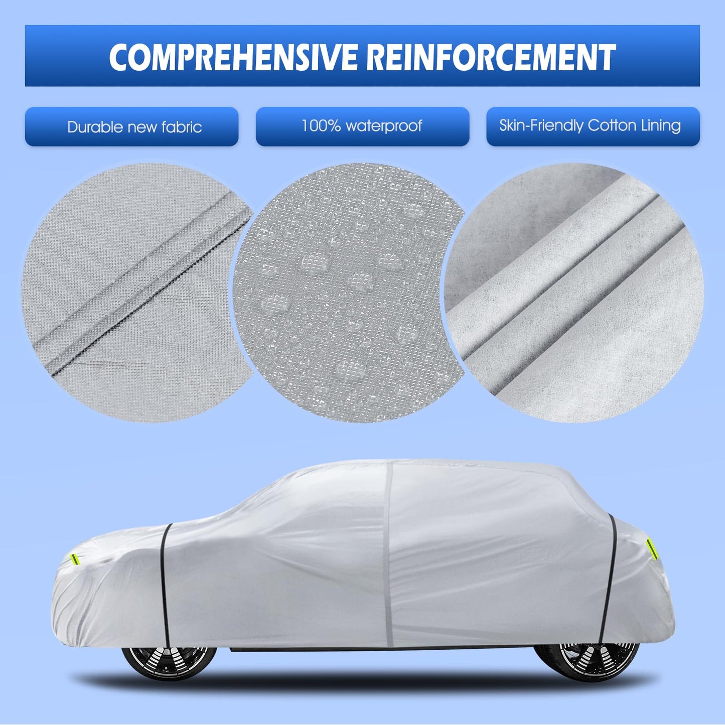 6 Layers SUV Car Cover Waterproof All Weather for Automobiles, Size A5 with Zipper & Cotton Universal Fit for Buick Encore, Chevrolet Trax, Ford Escape (Up to 181inch), Silver