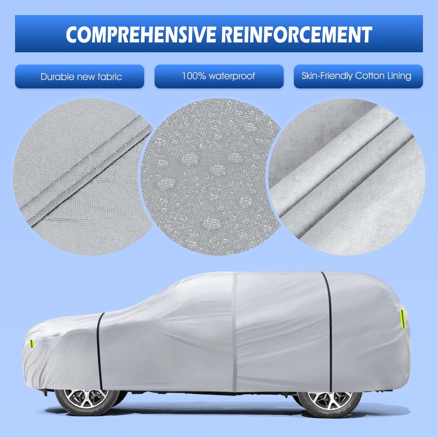 6 Layers SUV Car Cover Waterproof All Weather for Automobiles, Size A5 with Zipper & Cotton Universal Fit for Buick Encore, Chevrolet Trax, Ford Escape (Up to 181inch), Silver