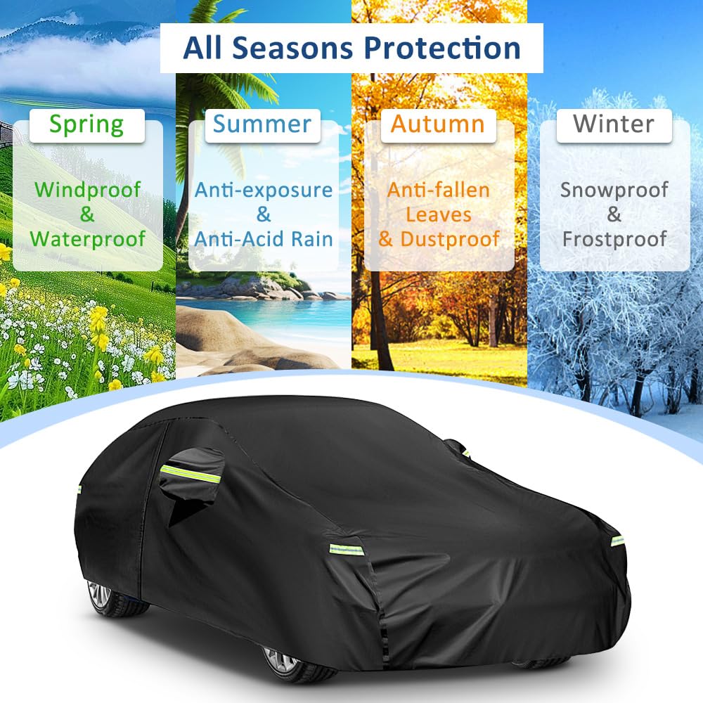 Sailnovo Car Cover Waterproof All Weather,7 Layers Heavy Duty Outdoor Full Car Cover, Snowproof Rainproof Windproof Sun UV Protection (PE+Cotton,A7 Fit Hatchback-Length (Up to 177"))