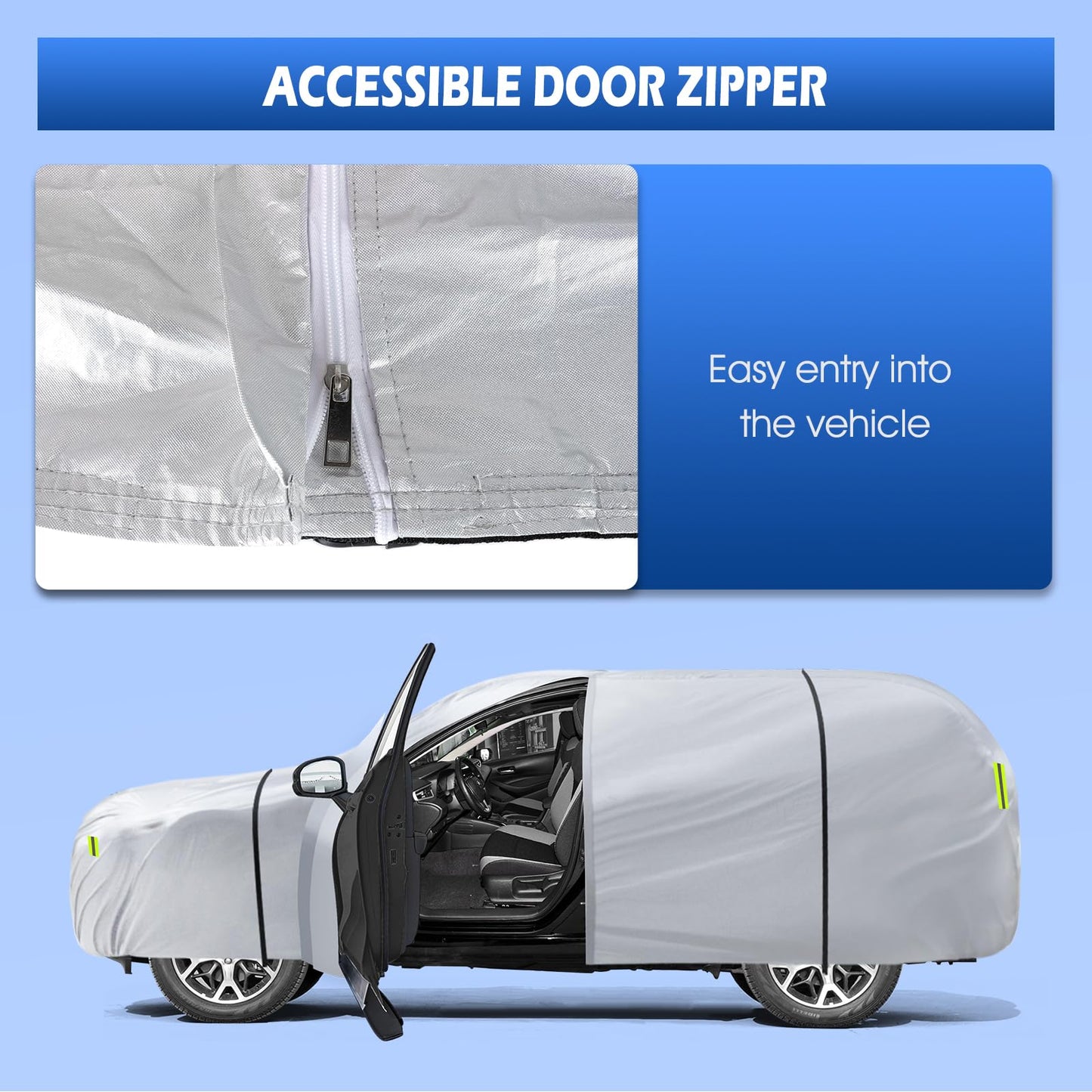 6 Layers SUV Car Cover Waterproof All Weather for Automobiles, Size A5 with Zipper & Cotton Universal Fit for Buick Encore, Chevrolet Trax, Ford Escape (Up to 181inch), Silver