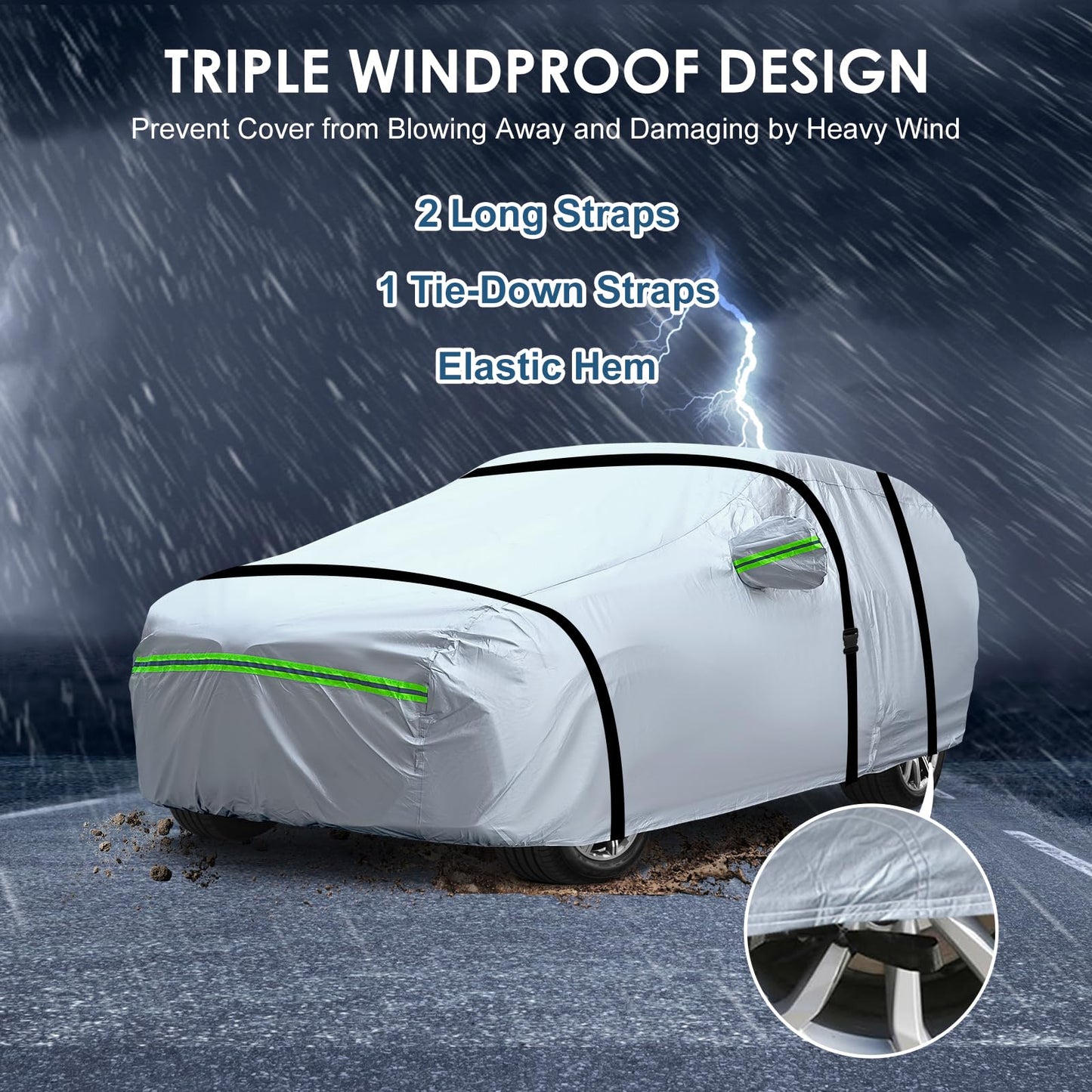 6-Layers Premium MPV Car Cover Waterproof All Weather Weatherproof UV Sun Protection Snow Dust Storm Resistant Outdoor Exterior Custom Form-Fit Full Padded Car Cover with Straps 199"-210" K17