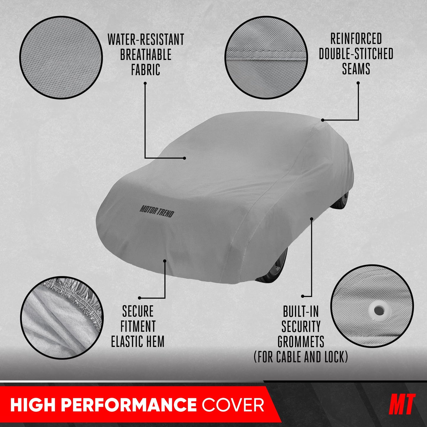 Motor Trend Breathable Lightweight Car Cover, Anti-Moisture Build-Up Water-Resistant Scratch-Resistant Travel-Friendly, Universal Fit for Cars SUVs Trucks Vans All-Weather Outdoor/Indoor, (L) 190" L