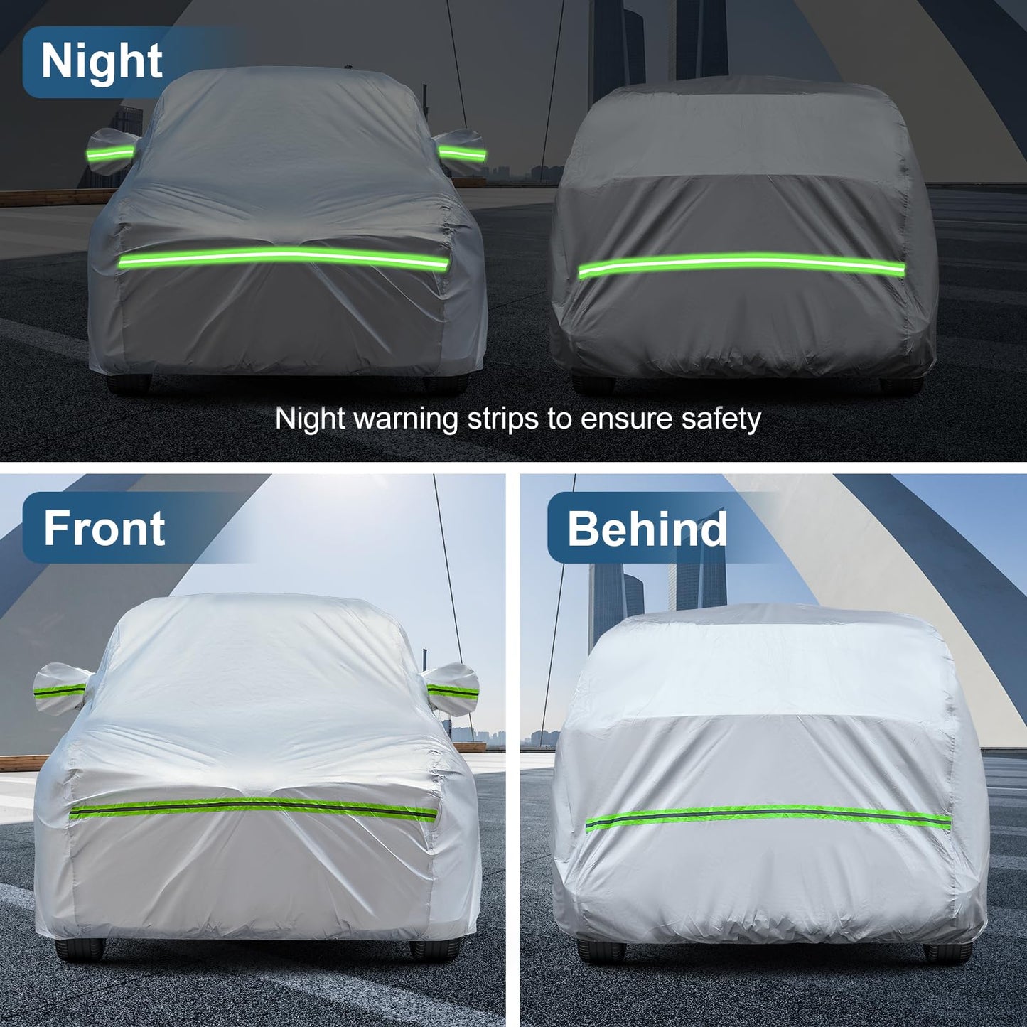 6-Layers Premium MPV Car Cover Waterproof All Weather Weatherproof UV Sun Protection Snow Dust Storm Resistant Outdoor Exterior Custom Form-Fit Full Padded Car Cover with Straps 199"-210" K17