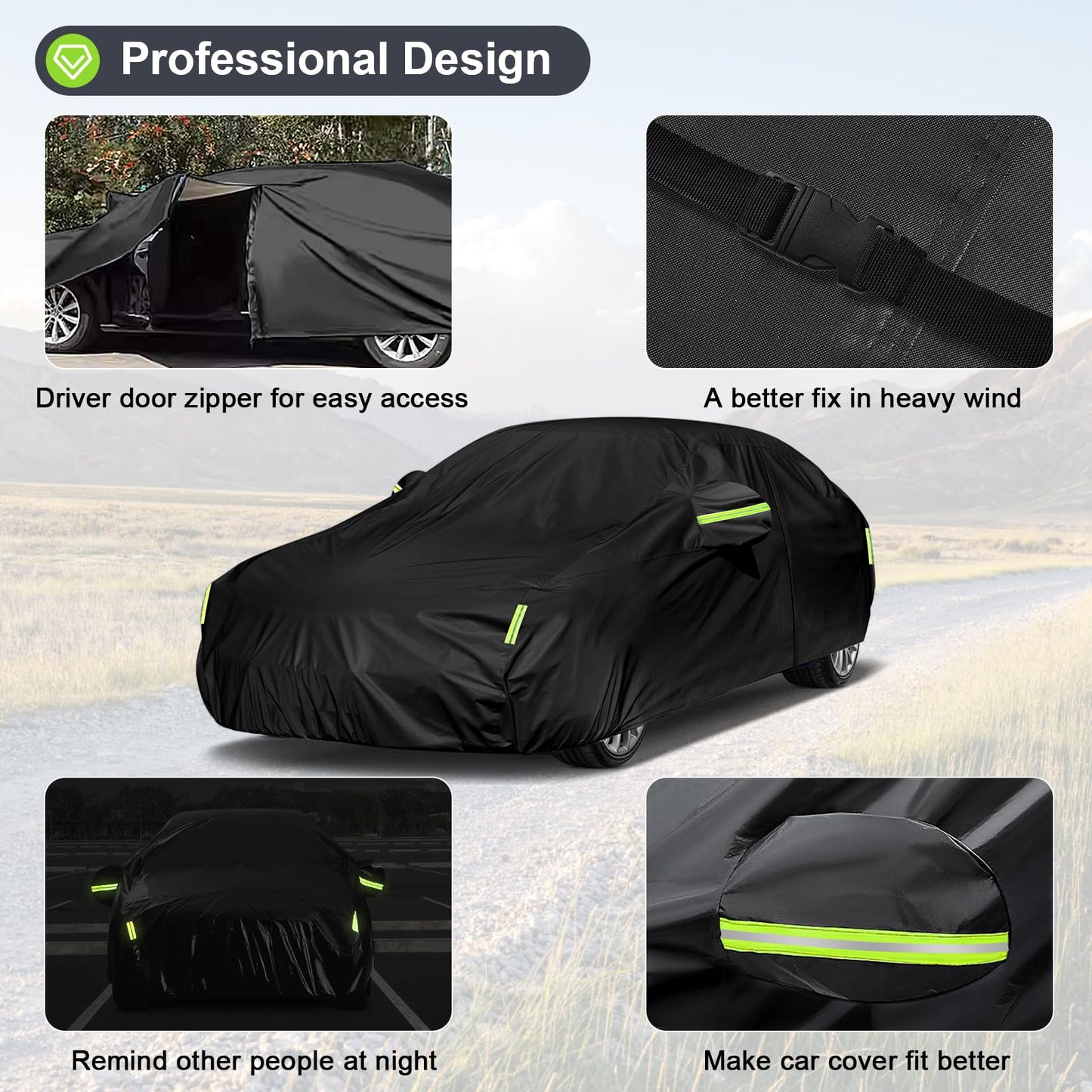 Sailnovo Car Cover Waterproof All Weather,7 Layers Heavy Duty Outdoor Full Car Cover, Snowproof Rainproof Windproof Sun UV Protection (PE+Cotton,A7 Fit Hatchback-Length (Up to 177"))