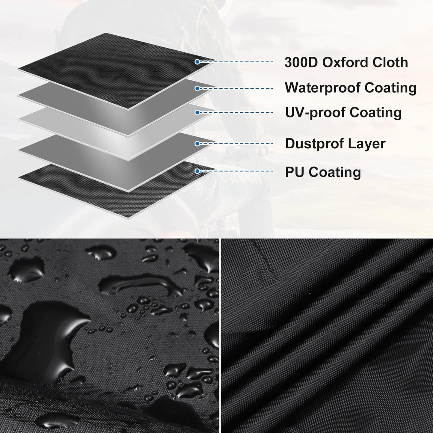 uxcell Motorcycle Cover All Season Universal Weather Waterproof Sun Outdoor Protection with Reflective Strip Lock-Holes Storage Bag Fits Up to 90.5" Motorcycles Vehicle Cover Black