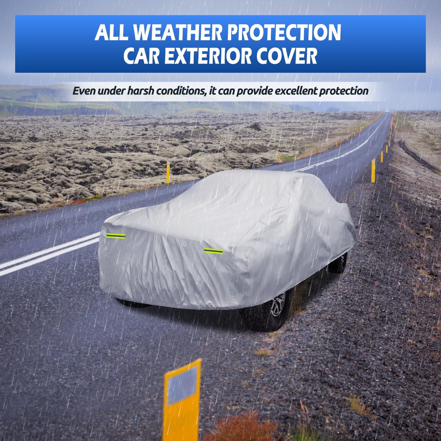 6 Layers SUV Car Cover Waterproof All Weather for Automobiles, Size A5 with Zipper & Cotton Universal Fit for Buick Encore, Chevrolet Trax, Ford Escape (Up to 181inch), Silver
