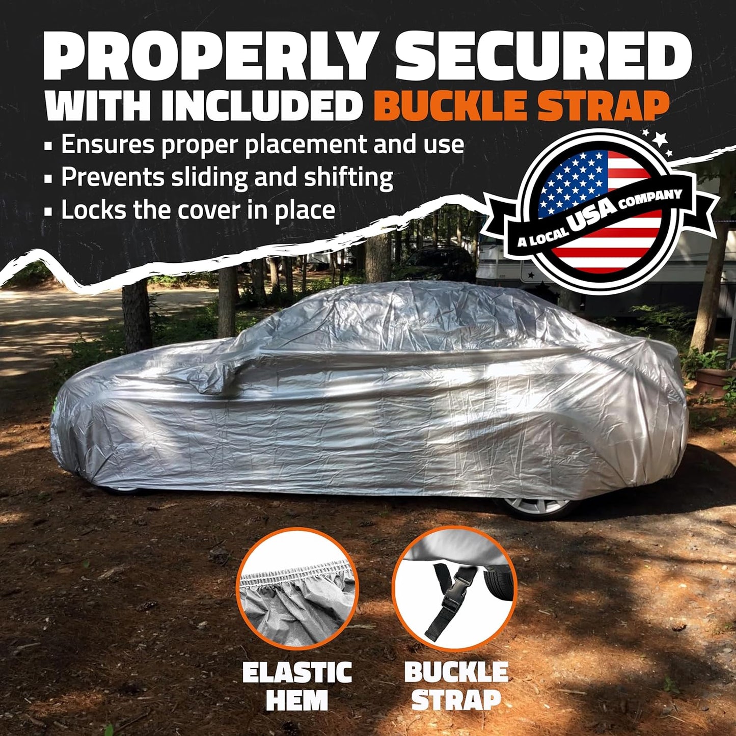 Mockins 175"x70"x60" Extra Small Sedan Car Cover for Dust, UV, Light Rain, Snow & Frost | All-Weather 190T Polyester Full Exterior Covers | Water-Resistant Car Covers for Automobiles w/Buckle Strap