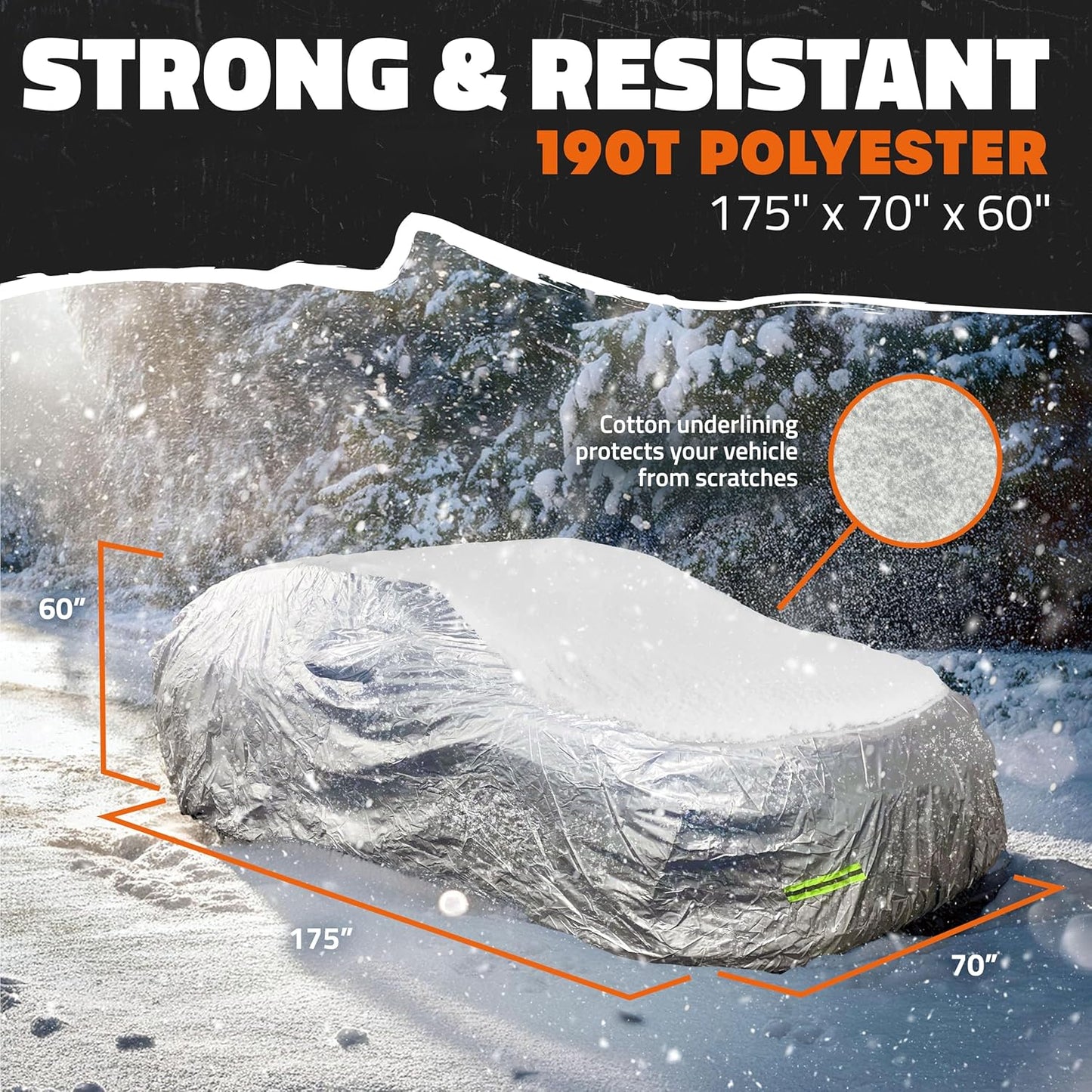 Mockins 175"x70"x60" Extra Small Sedan Car Cover for Dust, UV, Light Rain, Snow & Frost | All-Weather 190T Polyester Full Exterior Covers | Water-Resistant Car Covers for Automobiles w/Buckle Strap